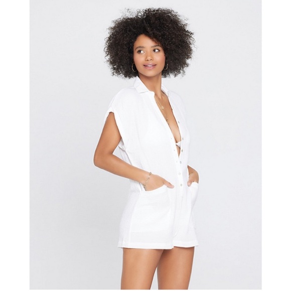 L*Space White Short-Sleeve Swim Cover-Up Mika Large - Picture 2 of 12